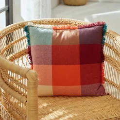 Coussin madras à franges "Yucatan"